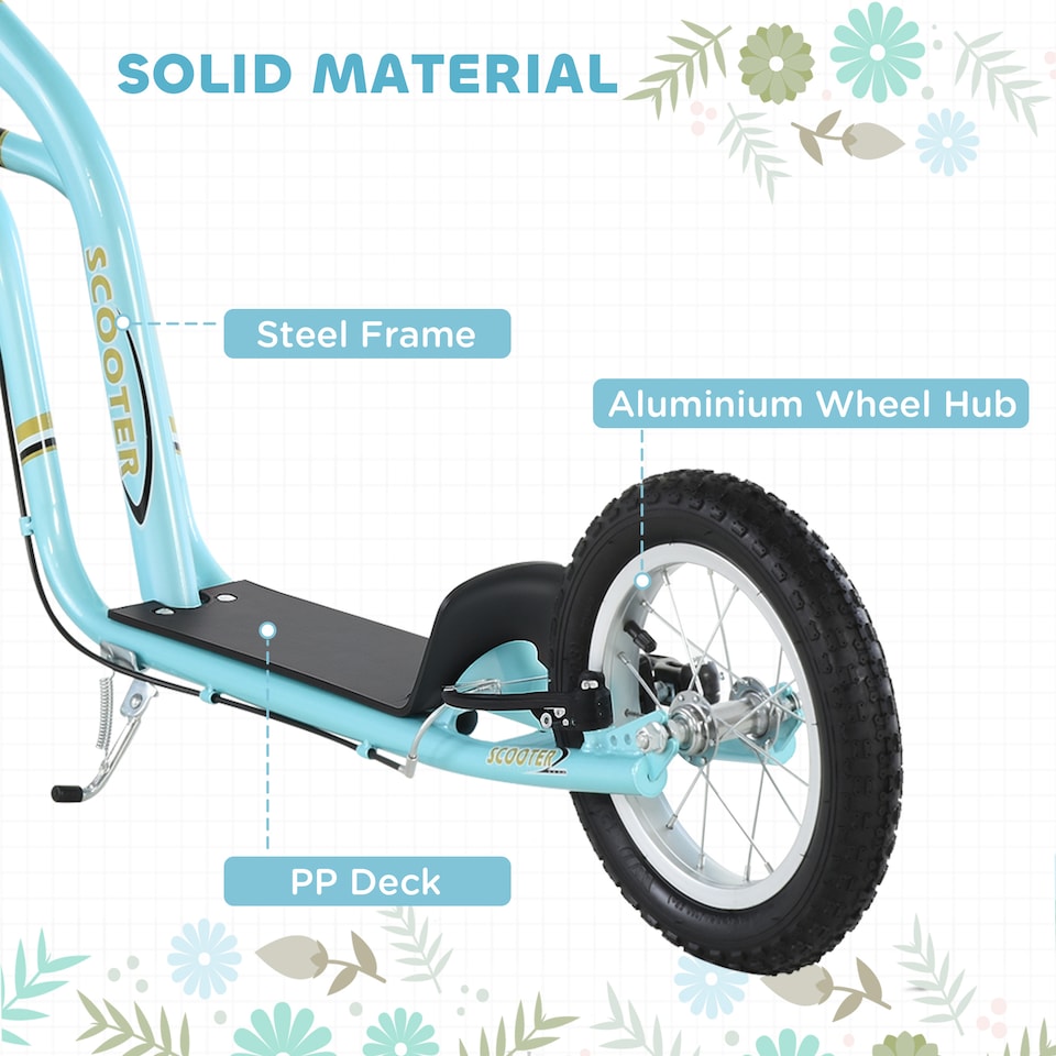 image 1 of HOMCOM Kids Scooter, Teen Push Scooter with Big Wheels, 85-95cm Adjustable Handlebar Height, Dual Brakes, for Ages 5+ Years | Blue | Blue | 120L x 58W x 85-95H cm