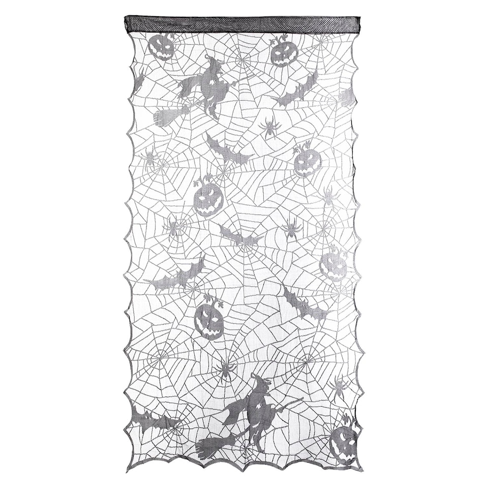 image 1 of vfm-estore Halloween Witch & Pumpkin Door Curtain - Grey, 190cm x 100cm