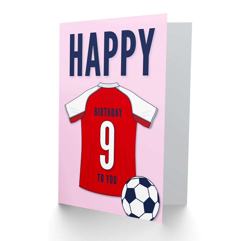 image 1 of Football Strip Kit Red White Jersey Age 9 Year Old Child Kids 9th Birthday Card