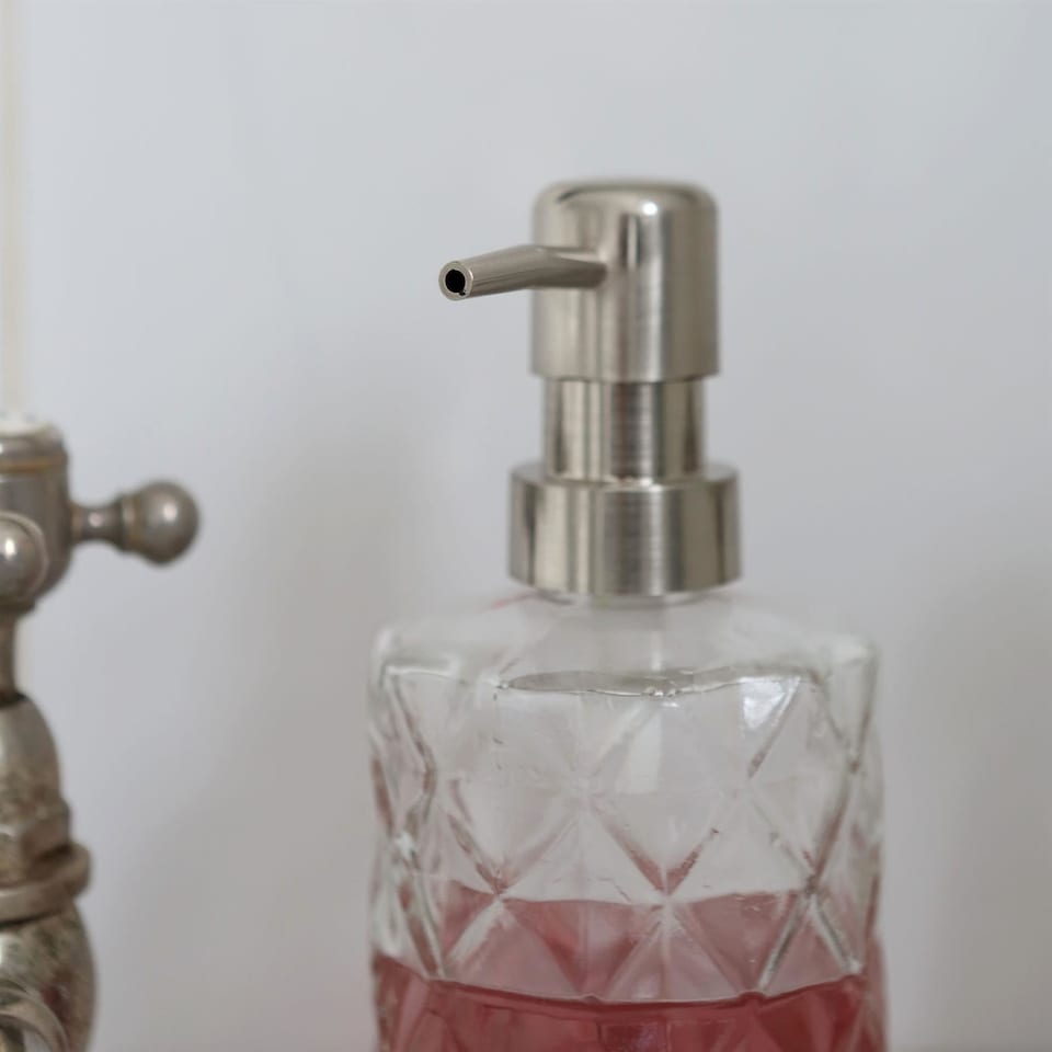 image 1 of Harbour Housewares 2pc Prism Glass Soap Dispenser Set with Ceramic Tray - 330ml