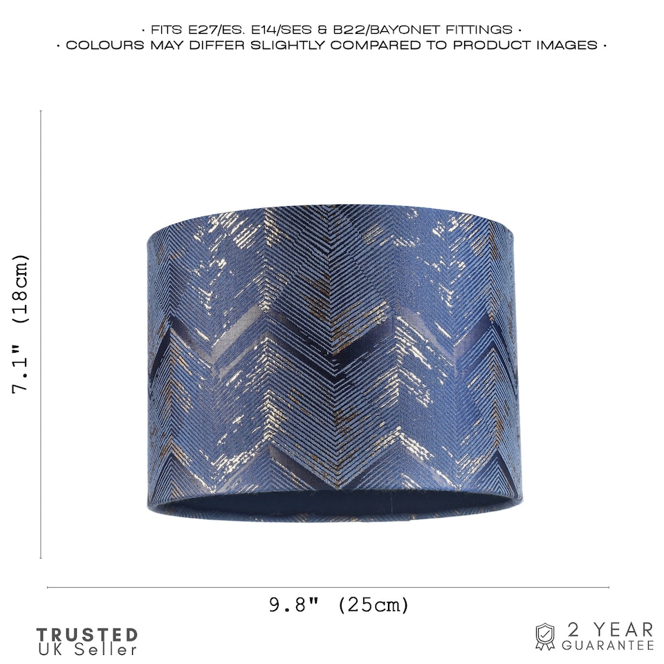 image 1 of Contemporary Midnight Blue Drum Lamp Shade with Gold and Silver Metallic Decor | Blue | 10"