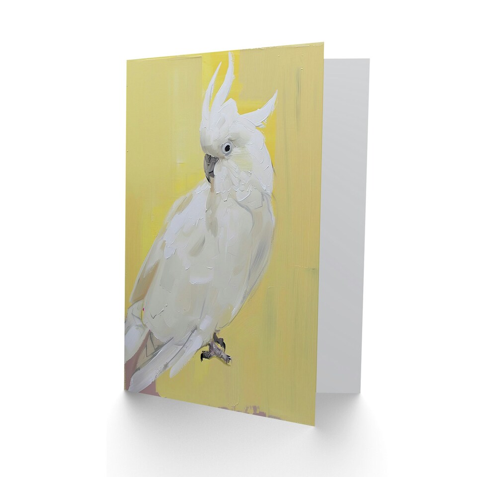 image 1 of White Bird On Yellow Oil Paint Cockatoo Him Her Birthday Card