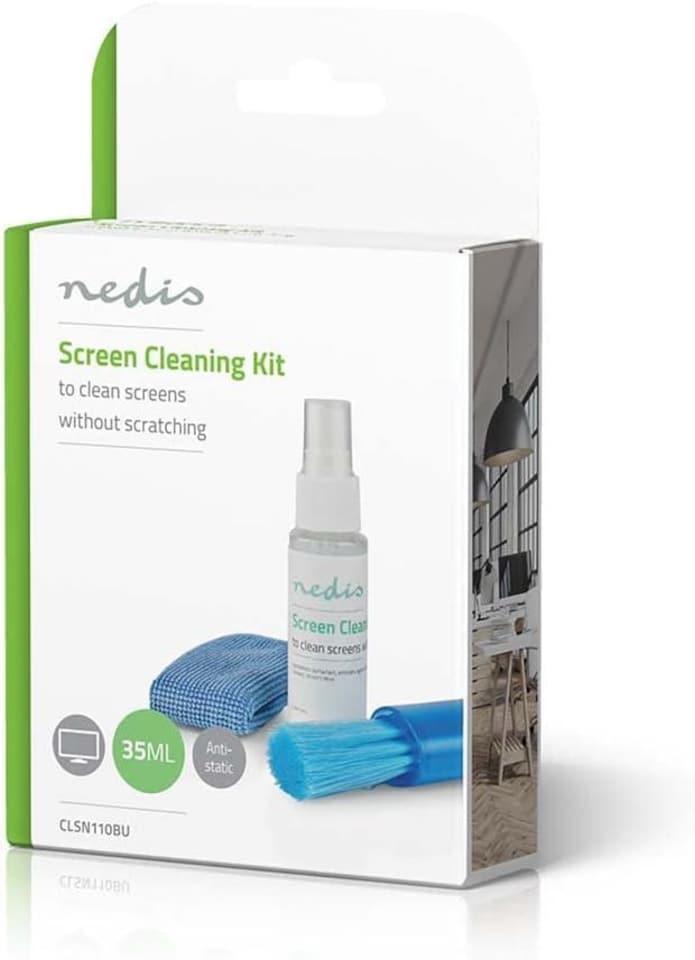 image 1 of Screen Cleaning Kit 35ml Anti-Static Alcohol-Free Cleaner, Cloth & Brush, Streak-Free TV Laptop Phone Cleaner Travel Size