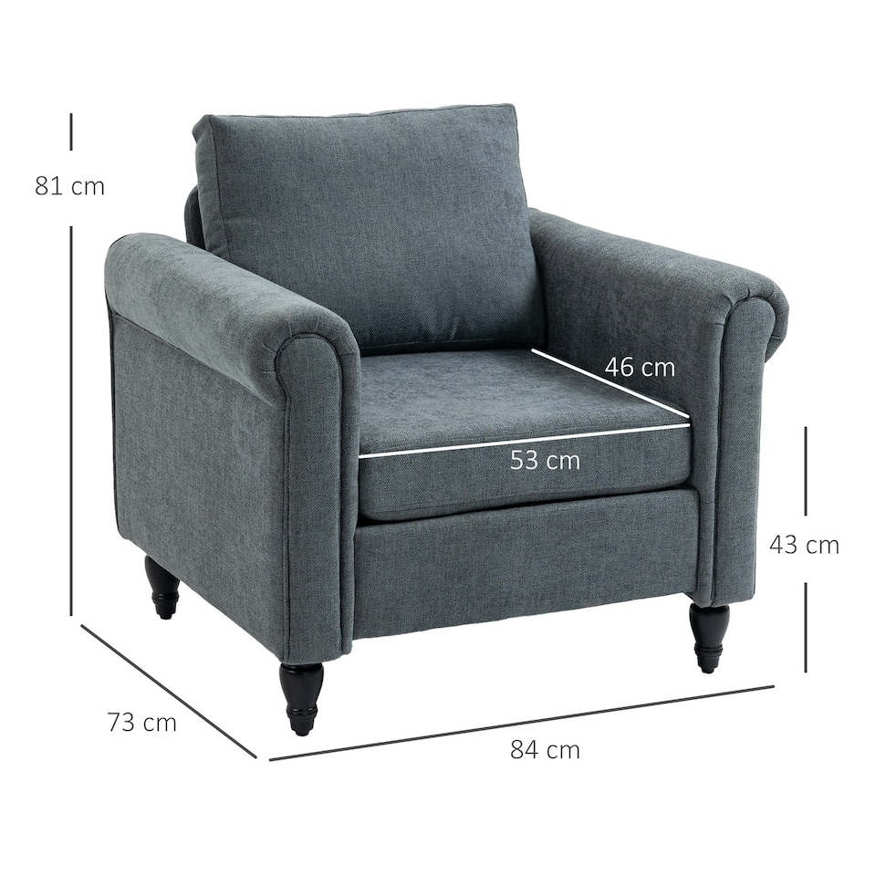 image 1 of HOMCOM Vintage Armchair Fabric Accent Chair with Wood Legs Grey