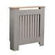 image 1 of Oypla Small Grey Wooden Slatted Grill Radiator Cover MDF Cabinet