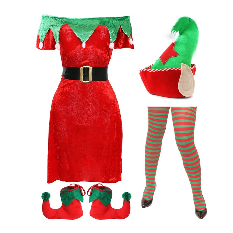 Elf Costume - Velour Dress, Tights, Boots & Hat | Multi | M - Tesco  Groceries