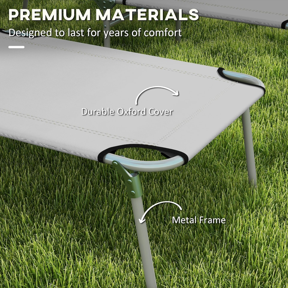 image 1 of Outsunny Folding Sun Lounger Set of 2 w/ Sunshade Adjustable Backrest Light Grey