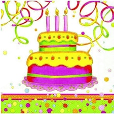 IHR Lunch Napkins Birthday Cake White    33cm 3ply 20 Pack