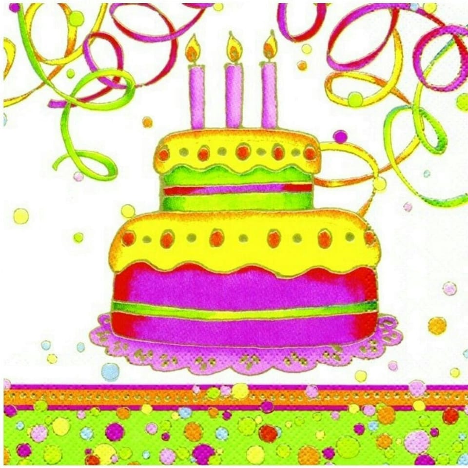 IHR Lunch Napkins Birthday Cake White    33cm 3ply 20 Pack