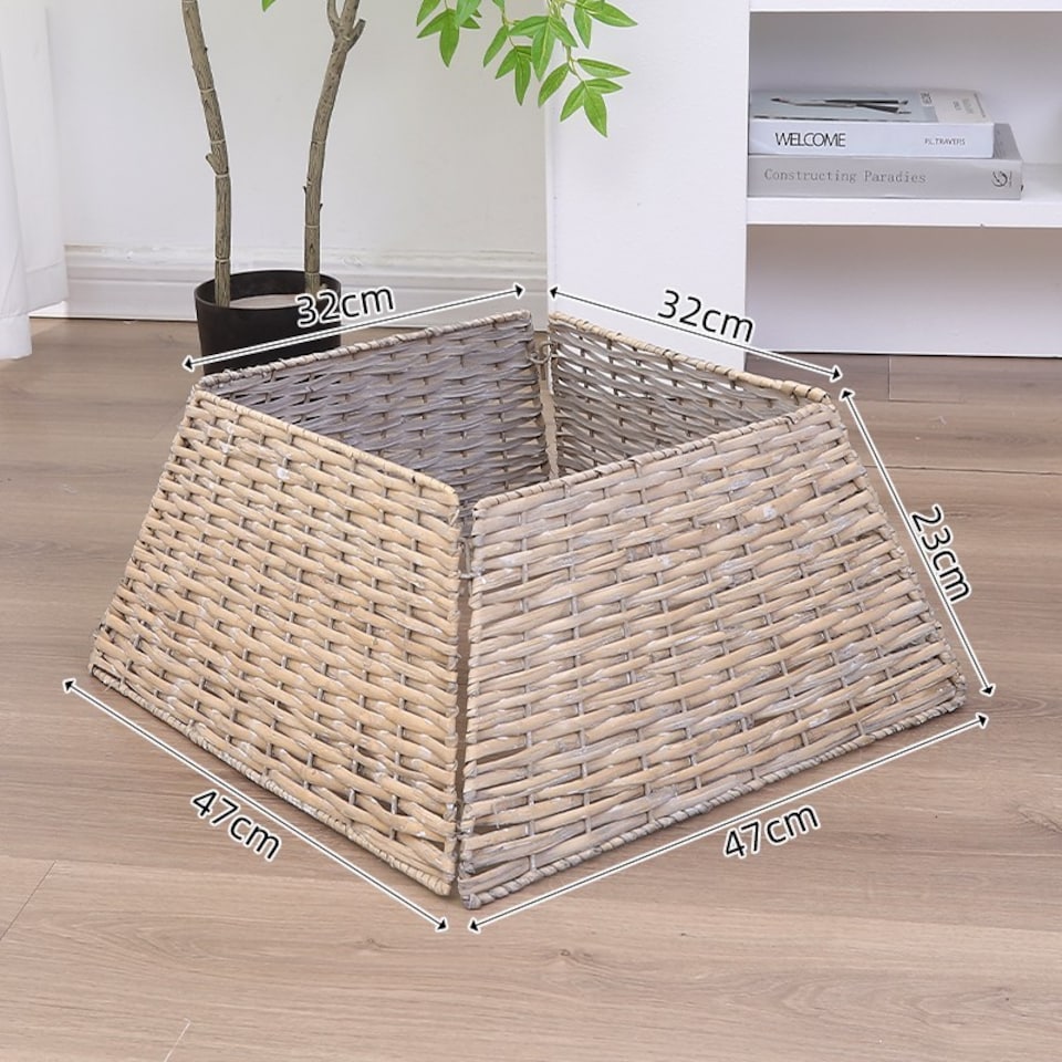 image 1 of 47cm Square Christmas Tree Skirt Stand Decorative Base Festive Xmas PVC Rope | Multi | Natural | 1