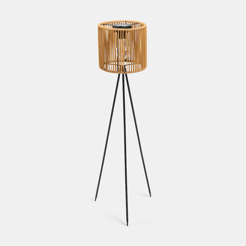 image 1 of OHS Rattan Solar Floor Lamp Cordless Outdoor Garden Light Auto Sensor | Bronze | Natural