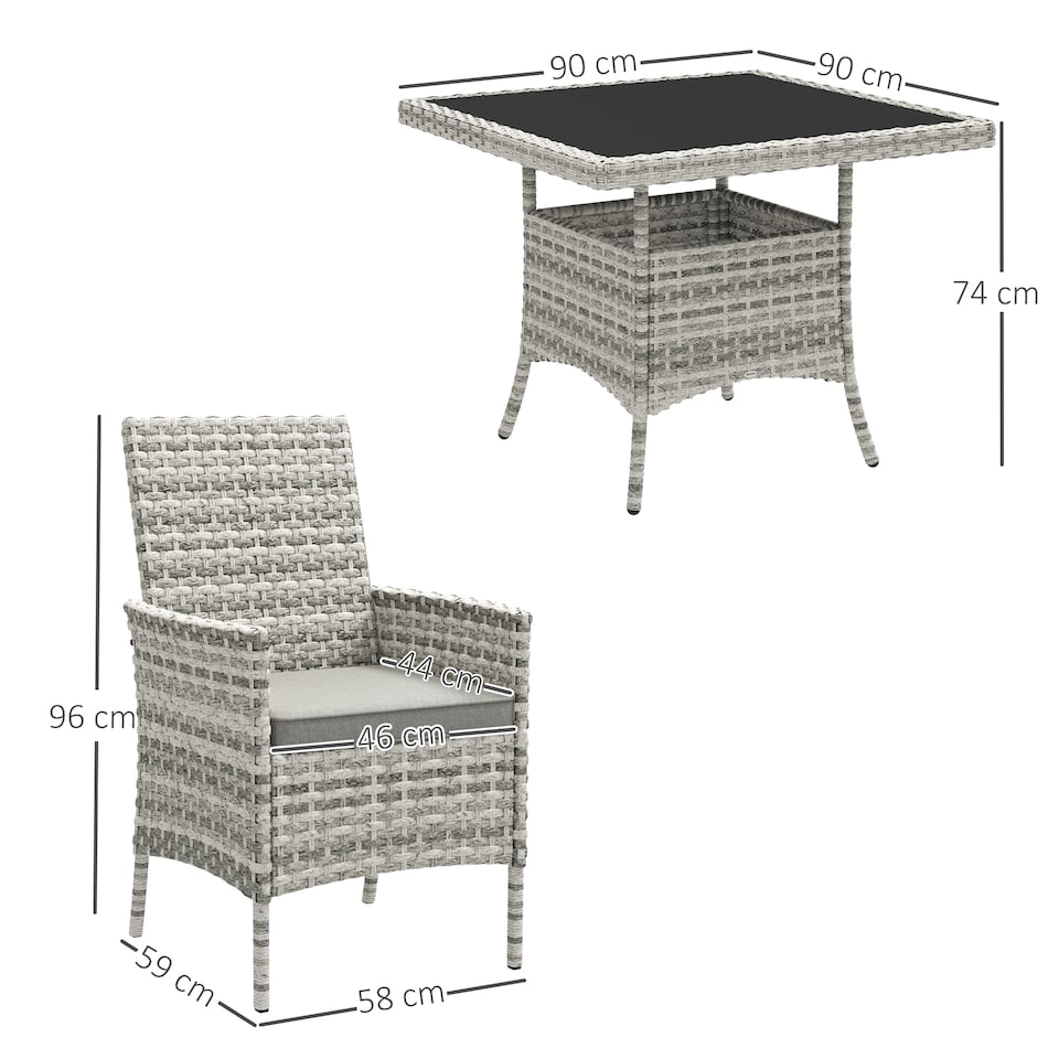 image 1 of Outsunny 4 Seater Rattan Garden Furniture Set with Cushion, Mixed-Grey