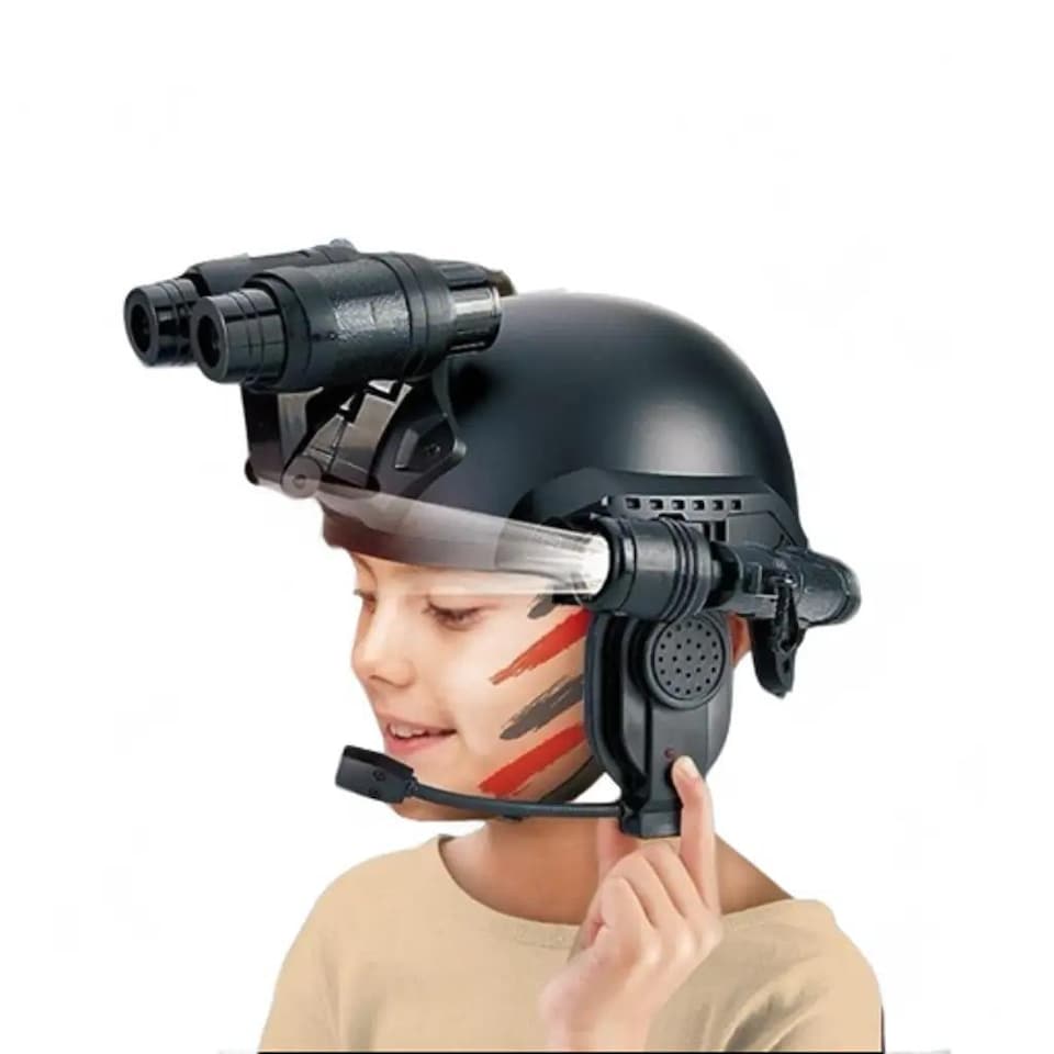 image 1 of Kids Multifunctional Tactical Helmet Outdoor Play Set - Missile Launch Feature, Telescope, Flashlight, Infrared Mic, Binoculars & Accessories, Durable Adventure Role Play Toy for Ages 3+