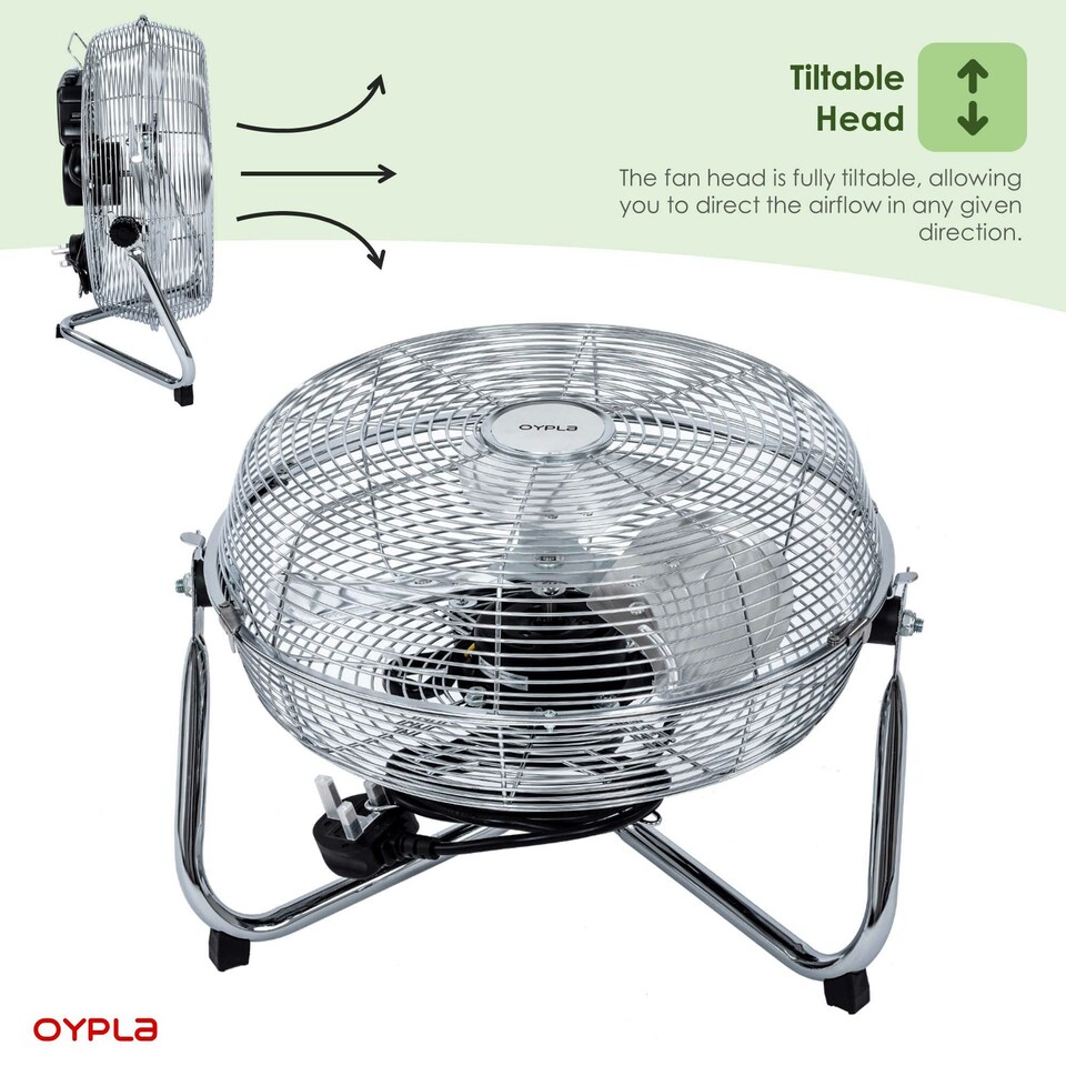 image 1 of Oypla Electrical 12" Inch Chrome 3 Speed Floor Standing Gym Fan Hydroponic