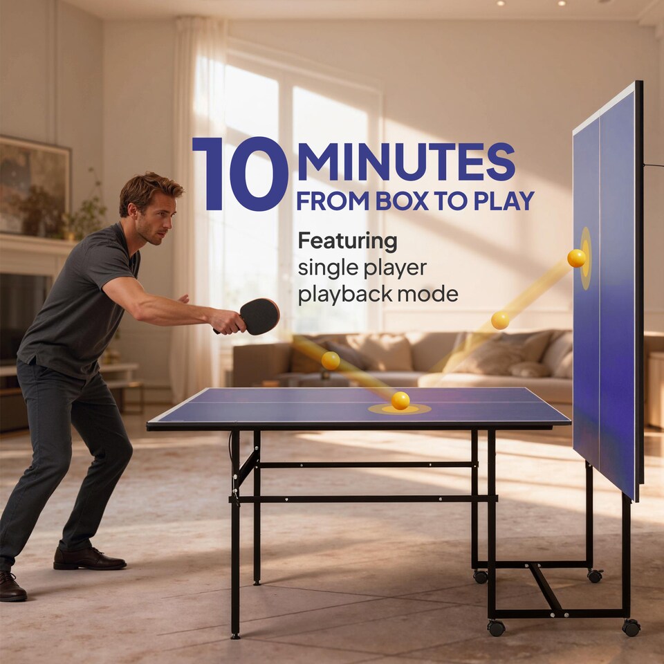 image 1 of SPORTNOW 9FT Holding Tennis Table with Four Wheels, for Indoors, Blue