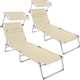 image 1 of Sun Loungers Set of 2 - foldable, sunroof, 4-step backrest, head cushion | Cream | beige | 2