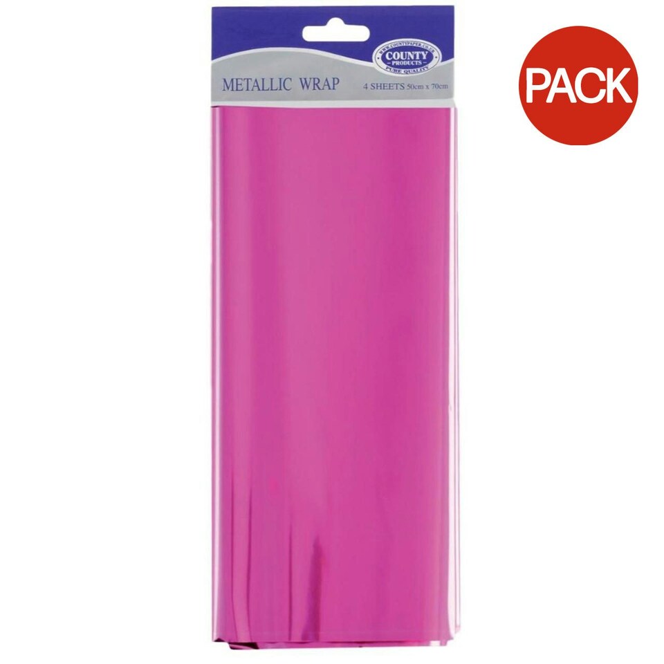 County Stationery Metallic Gift Wrap Sheets (Pack of 4) - Cerise - One Size
