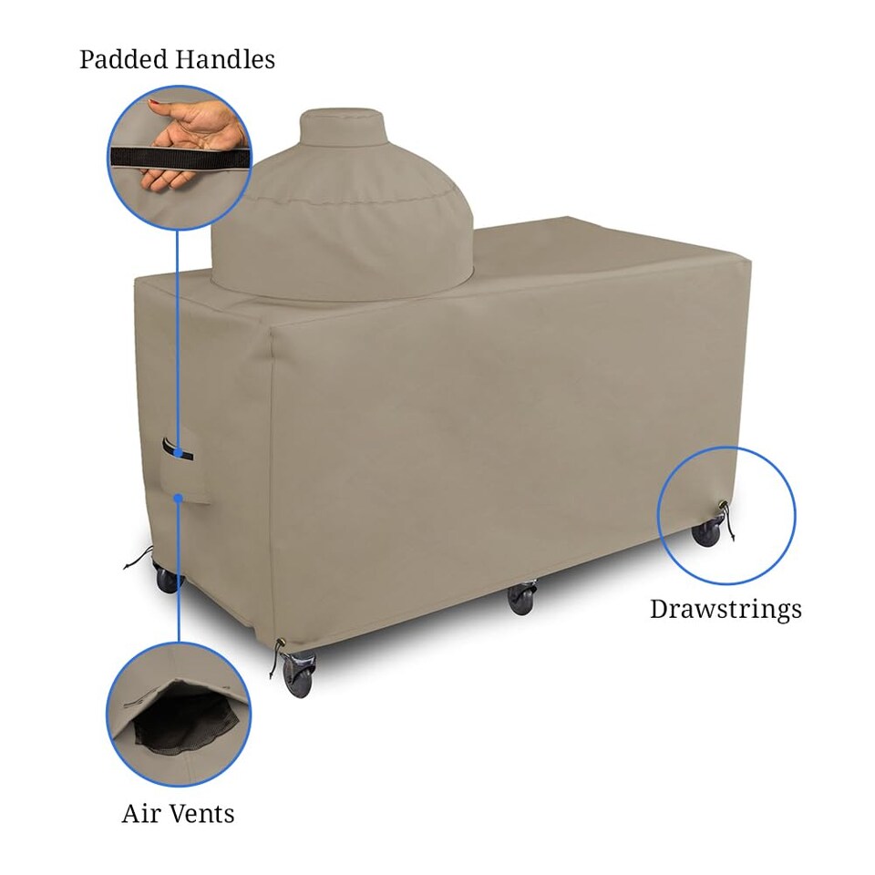 image 1 of Covers&All Big Egg Grill Cover, 12 Oz Waterproof UV & Weather Resistant, PVC Coated Outdoor Cover, 60 in L x 36 in D x 50 in H, Beige