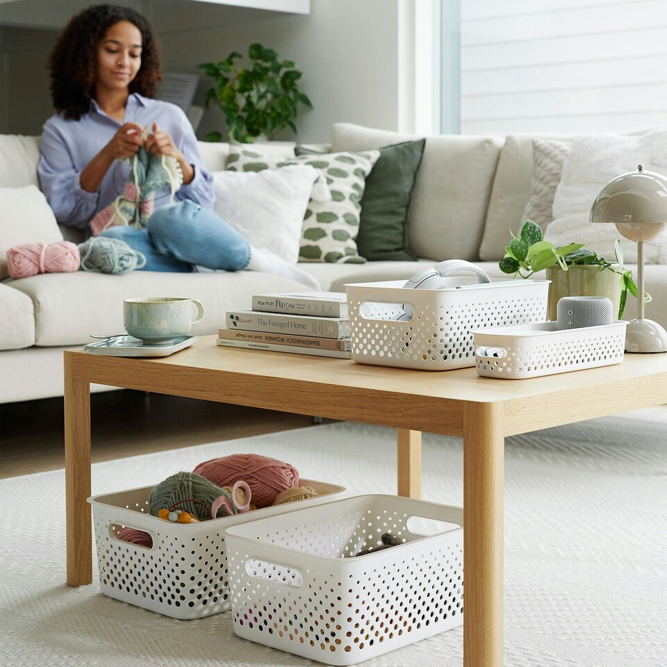 image 1 of SmartStore Essence Slim Sea Salt Storage Tray Basket 1.3L, 3 Pack Blue
