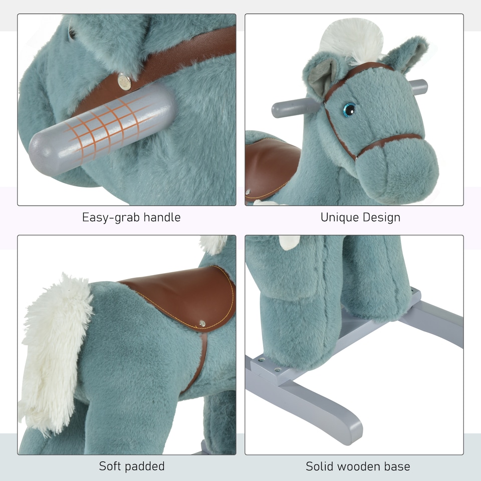 image 1 of HOMCOM Kids Plush Ride-On Rocking Horse with Plush Toy Sound Handle Grip