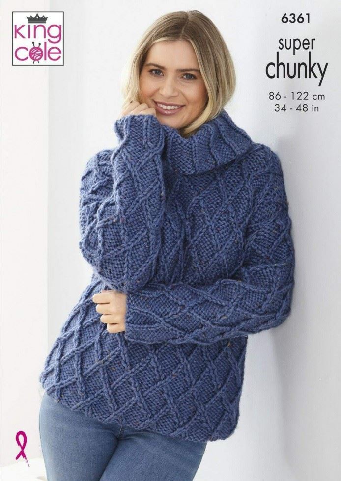 King Cole Big Value Super Chunky Tweed Knitting Pattern 6361, Sweaters and Cardigans for Women - 34 - 48 Inches