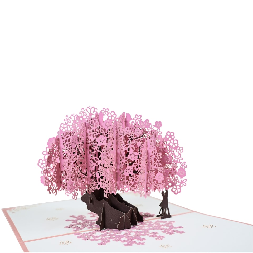 image 1 of Pink Cherry Blossom Tree With Couple 3D Pop Up Greeting Card