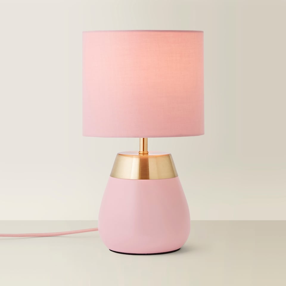 image 1 of ValueLights Hurst Pink Touch Touch Table Lamp Drum Shade & Bulb | Pink