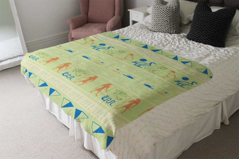 image 1 of Hieroglyphic Egyptian Language Symbols Blanket | Multi