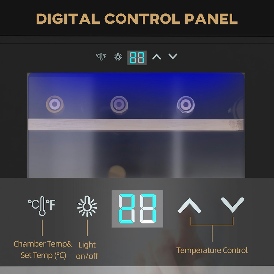 image 1 of 24 Bottles Wine Fridge with Glass Door Digital Touch Screen Control LED Light