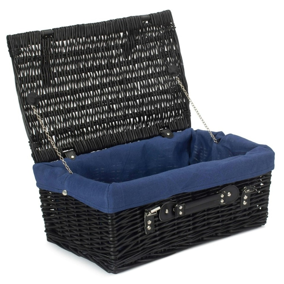 image 1 of 46cm Empty Willow Wicker Picnic Basket with Lining Grey | Grey | One Size
