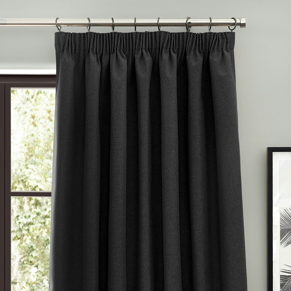 image 1 of furn. Dawn Blackout Black Pencil Pleat Curtains 229 x 229cm Multi