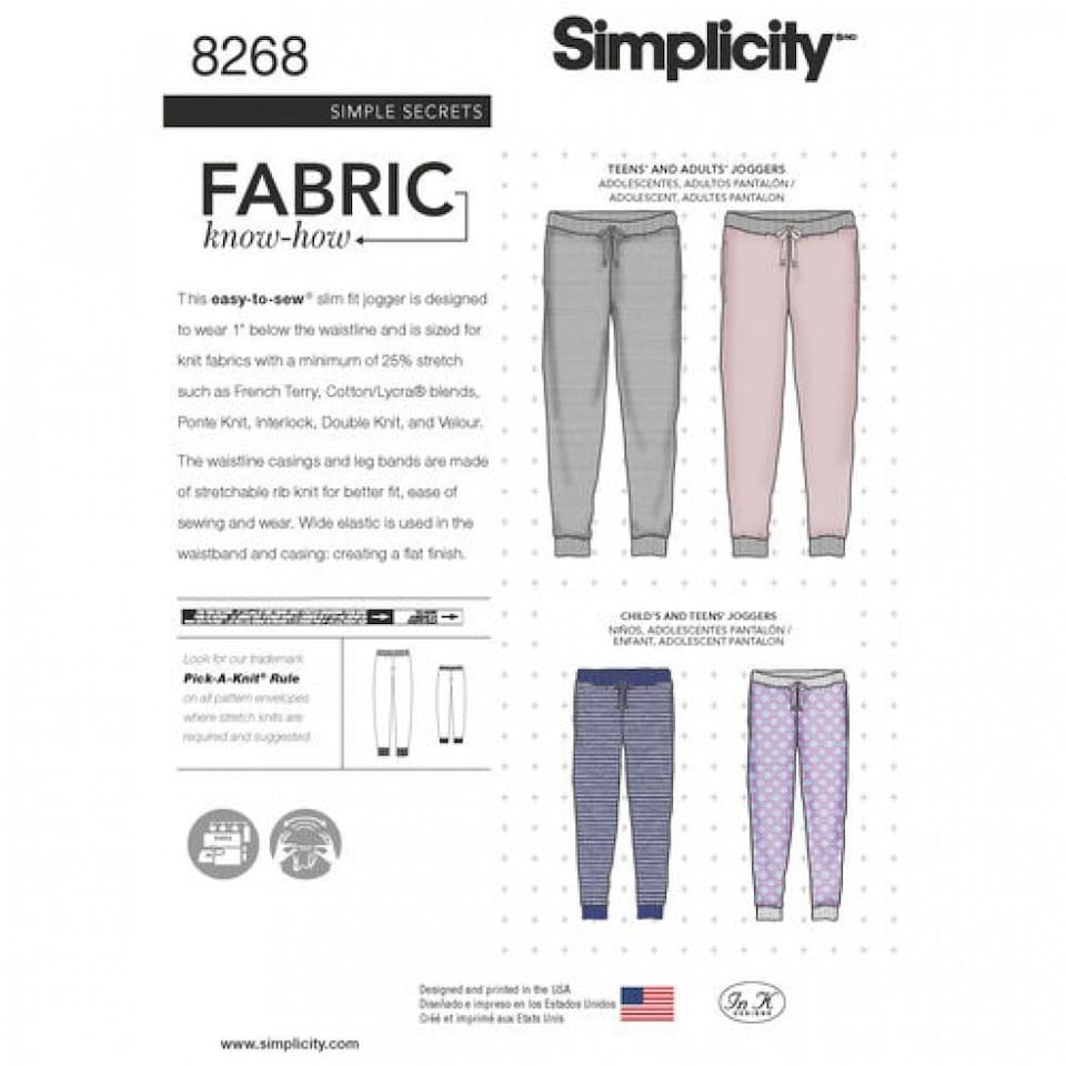 image 1 of Simplicity 8268 Paper Sewing Pattern – Children’s, Men’s, Teenagers’ & Women’s Trousers, Tracksuits & Sportswear, Size A (XS–L / XS–XL), Easy