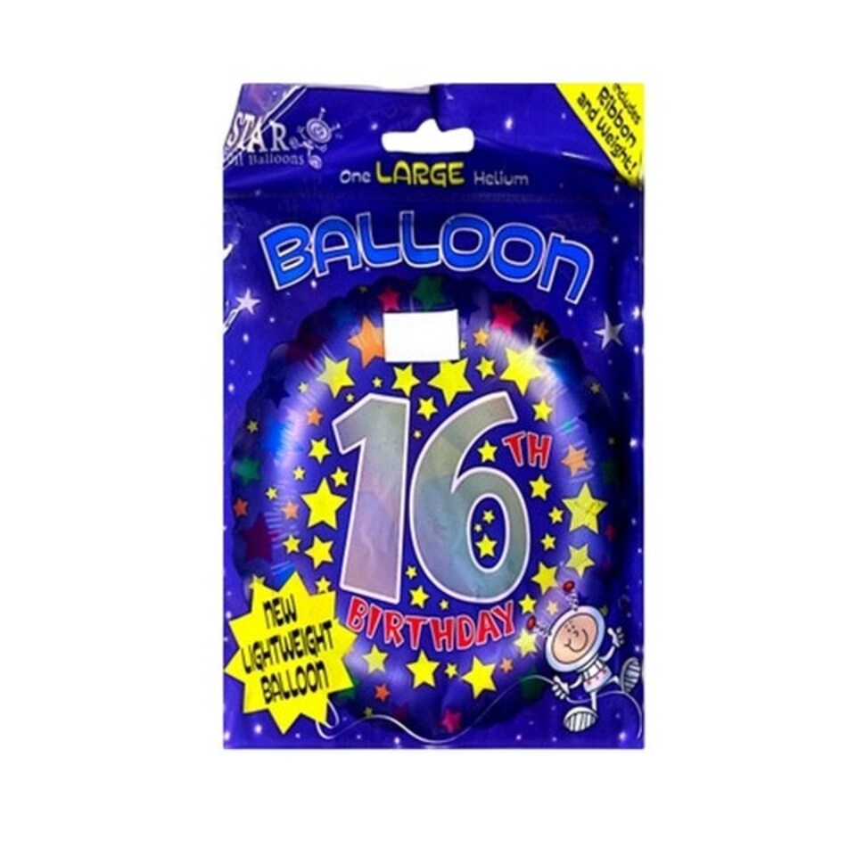16th Birthday Foil Balloon - Blue/Yellow - One Size