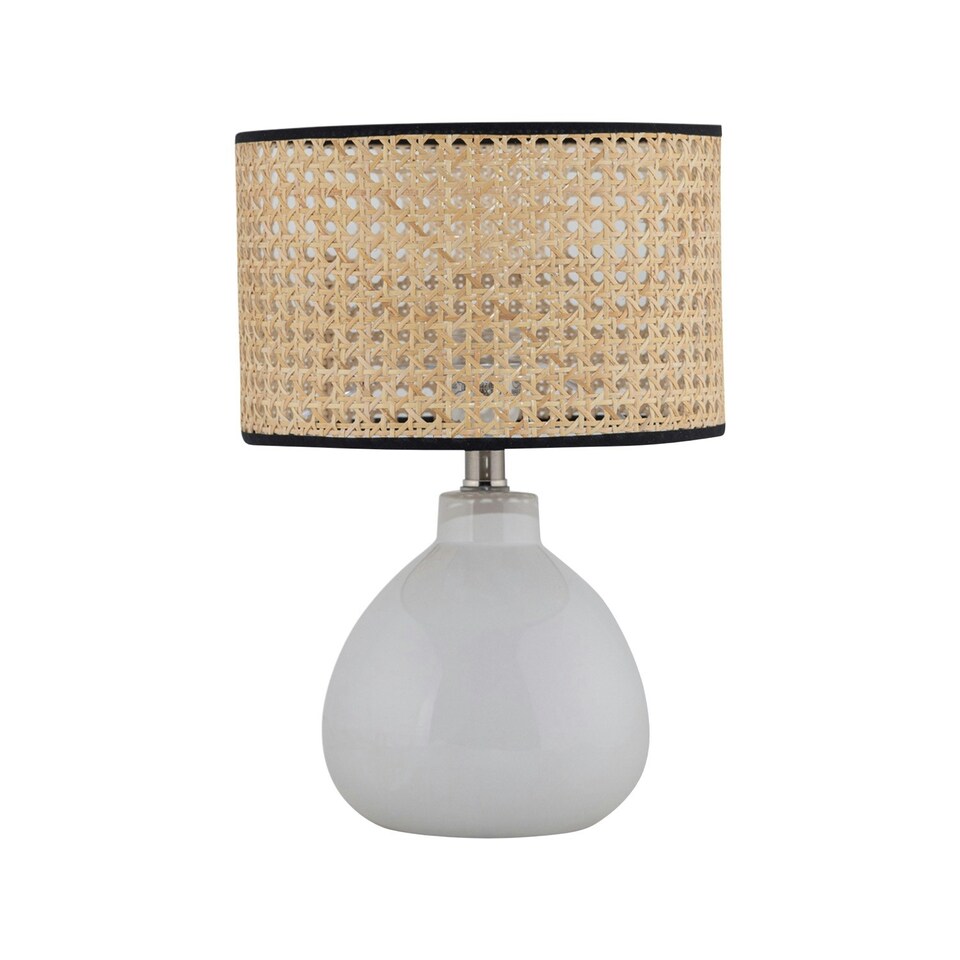 image 1 of First Choice Lighting Tuscan White Ceramic Lamp with Natural Cane Shade White | Brown