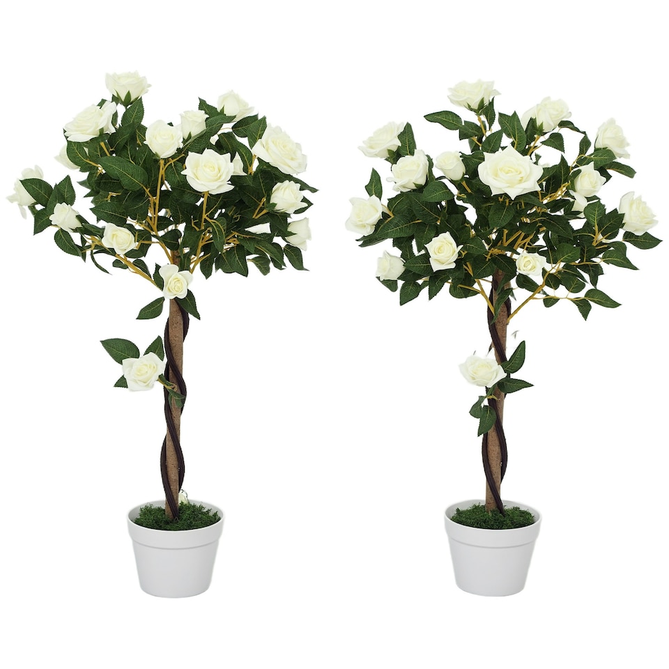 image 1 of Outsunny Set of 2 90cm Artificial Rose Tree, Fake Decorative Plant, White