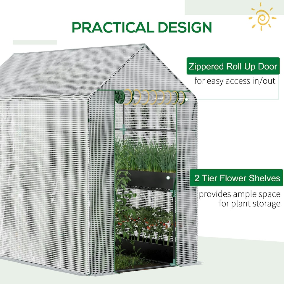 image 1 of Outsunny Walk in Greenhouse w/Shelves Steeple Grow House White