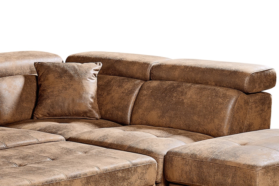 image 1 of Faux Leather Suede Brown 2C1 Corner Sofabed with Storage and Ottomans AMELIA