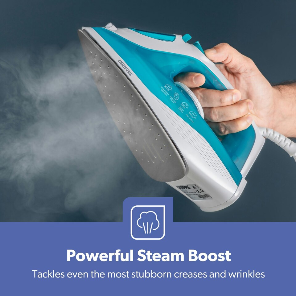 image 1 of GEEPAS Steam Iron | Clothes Dry & Steam Press, 1750W Blue
