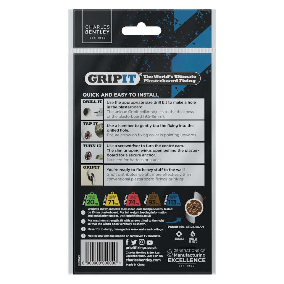 image 1 of Gripit 20mm Plasterboard Fixing Stud Wall Anchor Max 93kg -  Brown - 25 Pack
