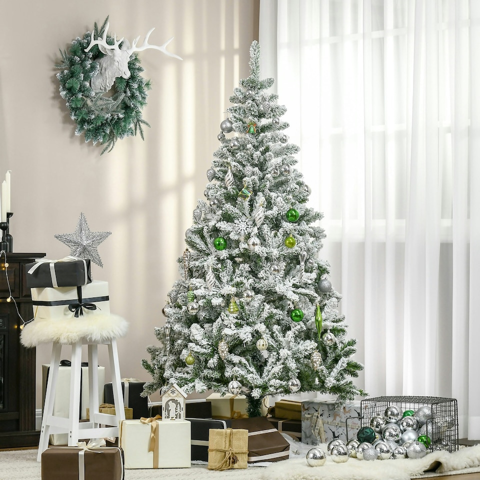 image 1 of HOMCOM 6ft Snow Flocked Artificial Christmas Tree w/ Realistic Branch Tips