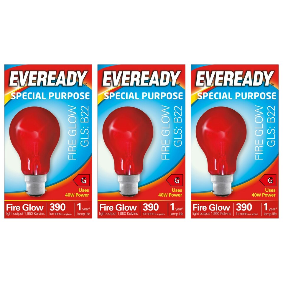 image 1 of Eveready B22 GLS 40W 1950k Fireglow Red Light Bulb - Pack of 3