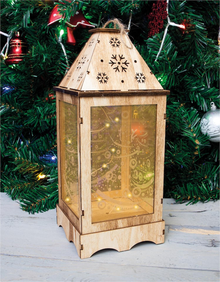 image 1 of St Helens LIGHT BROWN WOODEN CHRISTMAS LANTERN  WITH PERSPEX