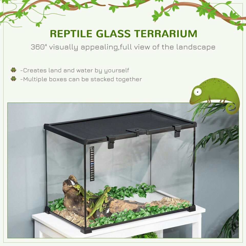 image 1 of PawHut Glass Reptile Terrarium Habitats for Lizards, Frogs, Snake 50 x 30 x 35cm