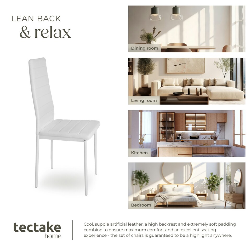 image 1 of Dining Chairs - high backrest, padded, synthetic leather  - Set of 8 White