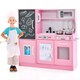 image 4 of COSTWAY Wooden Play Kitchen Kids Pretend Play Toy w/ Blackboard Phone