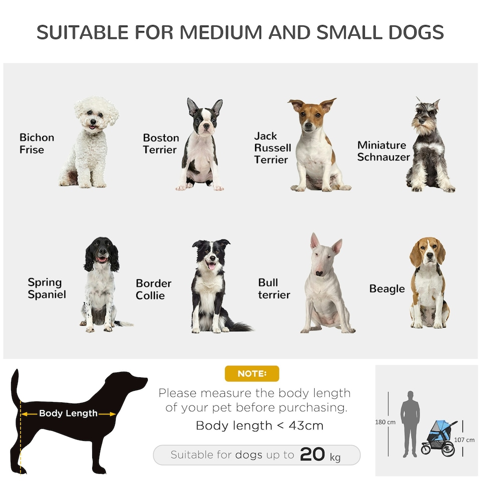 image 1 of PawHut 3 Wheel Pet Stroller, for Medium Small Dogs, Foldable Cat Pram - Blue