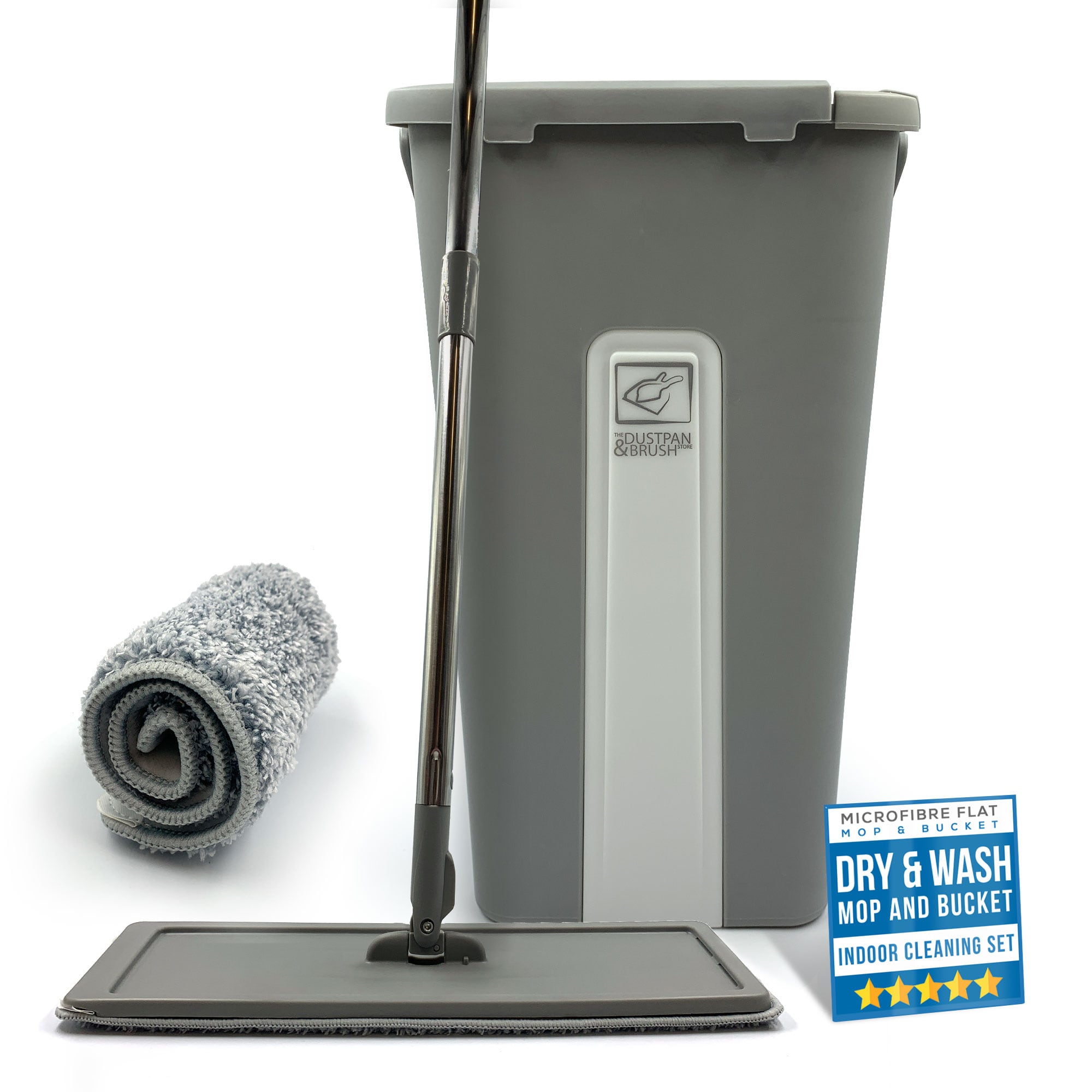 Flat Mop and Bucket Set with Swivel Head Built In Wringer and 2 Washable Microfibre Mop Heads