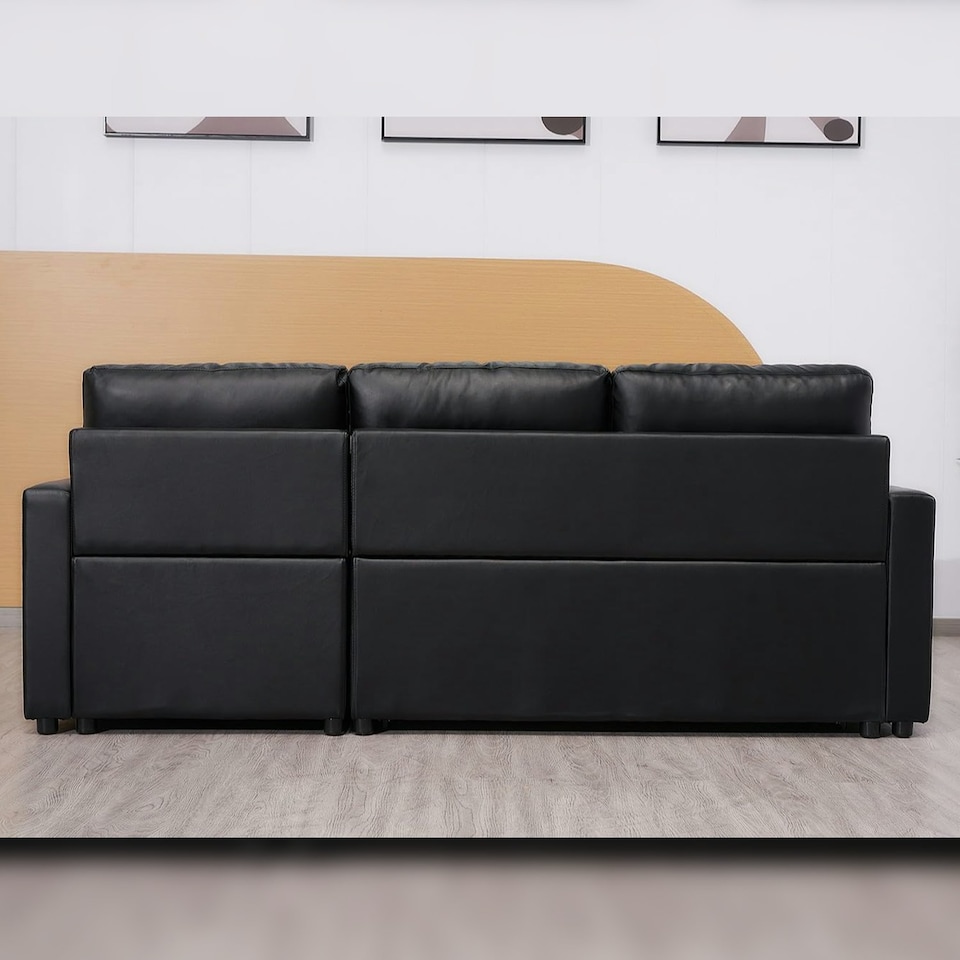 image 1 of Milano 3 Seater L Shape Pullout Sofa Bed with Deep Storage Compartment & Reversible Chaise Cream | Beige