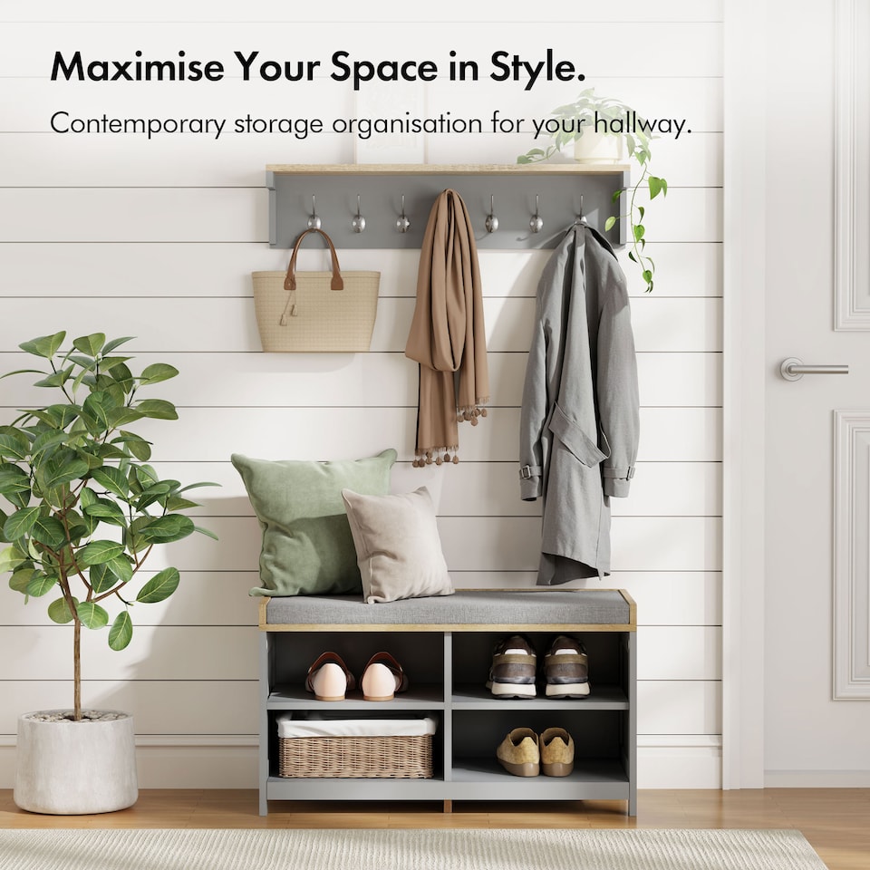 image 1 of VonHaus Grey Hallway Shoe Storage Bench with Seat | Grey | 1