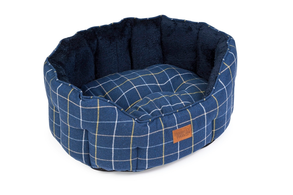 image 1 of Navy Check Tweed Oval Snuggle - Large